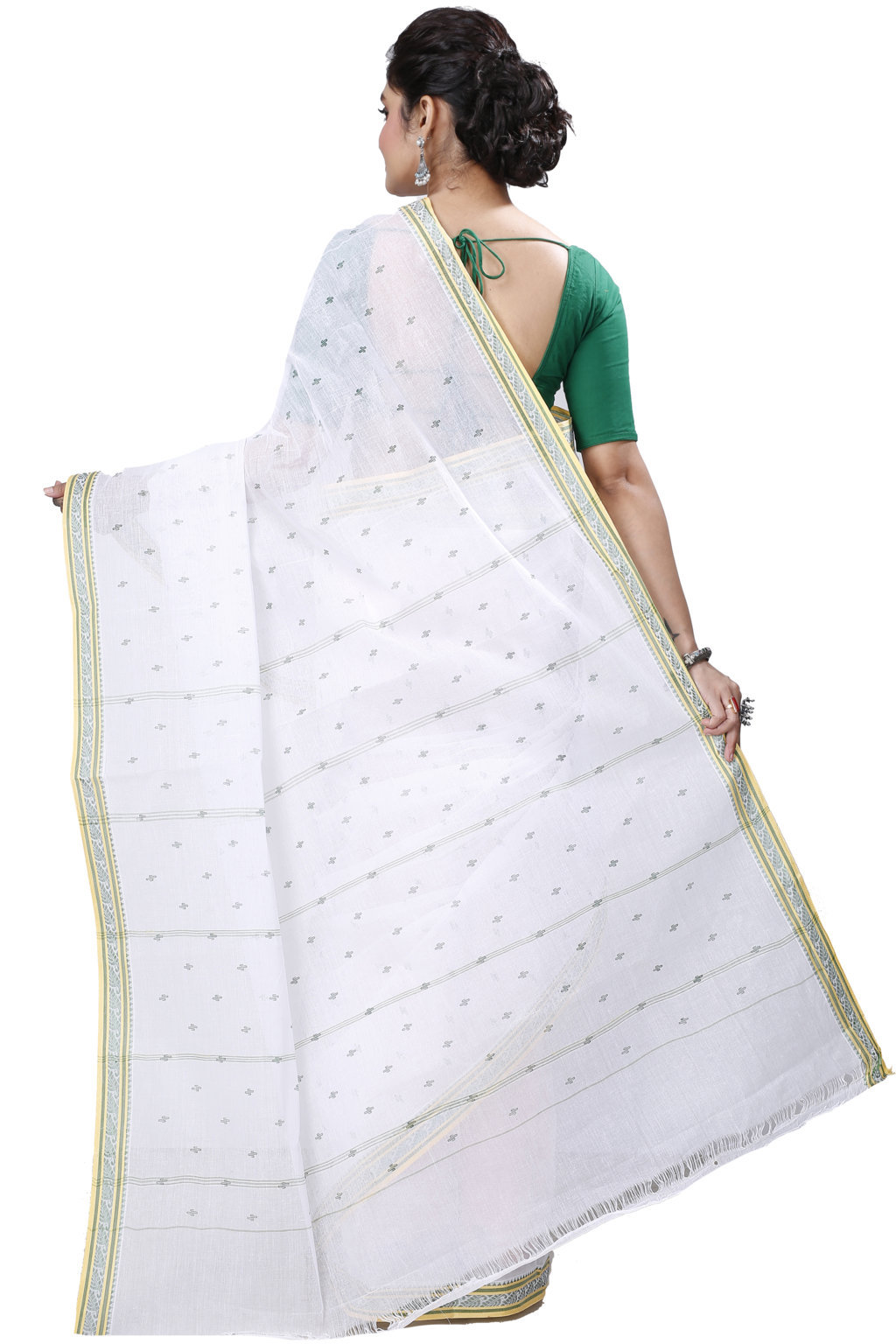 White Green Pure Cotton Regina Tant Saree (985)